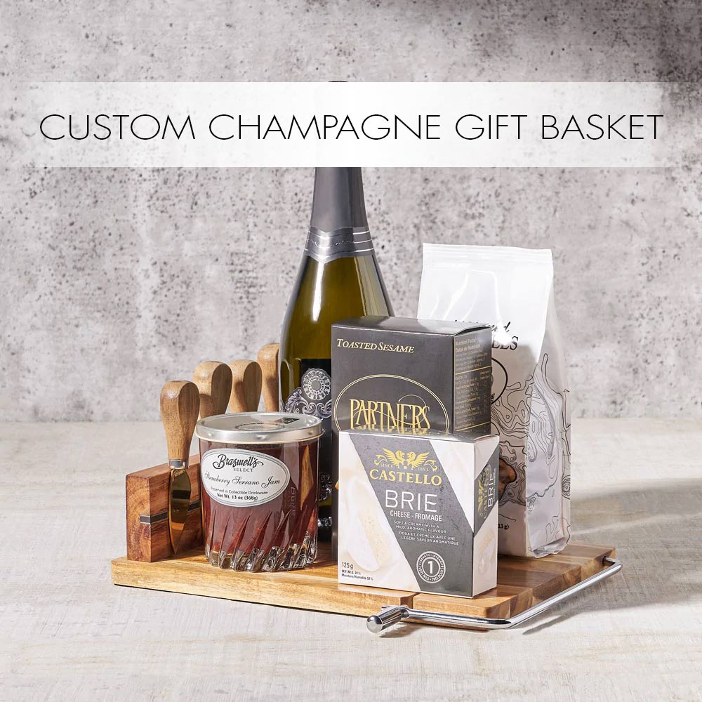Create the perfect gift when you select the treats that go into your gift basket. Everyone loves our Custom Champagne Gift Baskets and they are appropriate for almost any celebration 