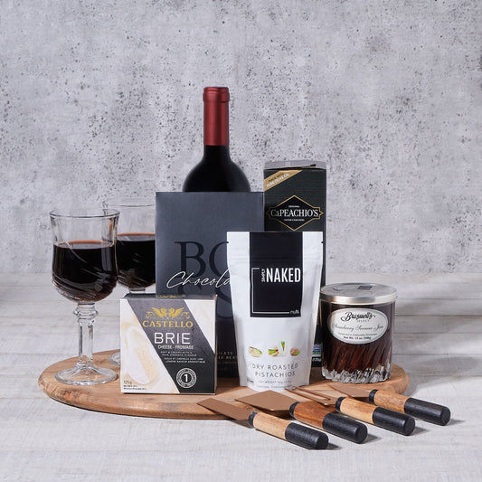 Cheeseboard & Wine Gift Basket, gourmet gift, gourmet, wine gift, wine, cheeseboard gift, cheeseboard, cheese gift.