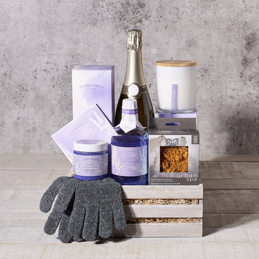 sparkling wine,  spa gift,  Spa,  bath salts,  bath products,  bath & body,  bath,  lavender,  Set 24070-2021, champagne spa crate
