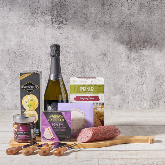Artisanal Cheese & Meats Champagne Gift Basket, Gourmet Gift Baskets, Wine Gift Baskets
